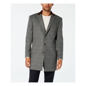 TALLIA ORANGE Mens Gray Single Breasted Windowpane Plaid Wool Blend Blazer XXL